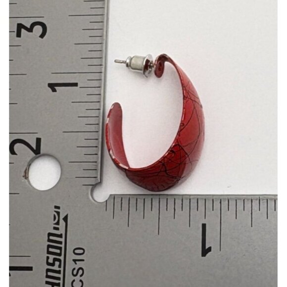 Vintage 80s Red Hoop Earrings Grafitti Abstract Design Chunky Bold - Picture 3 of 7